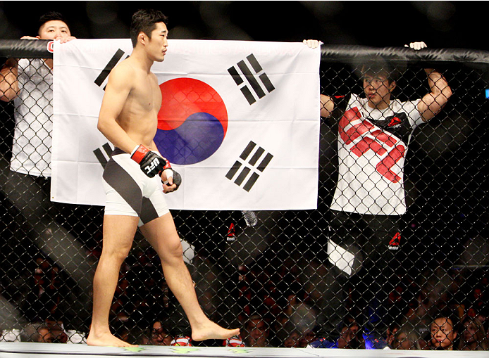 SEOUL, SOUTH KOREA - NOVEMBER 28: Dong Hyun Kim of South Korea before his welterweight bout with Dominic Waters of the United States of America during the UFC Fight Night at the Olympic Park Gymnastics Arena on November 28, 2015 in Seoul, South Korea.