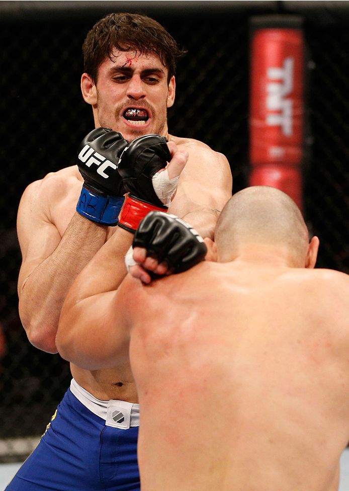 SAO PAULO, BRAZIL - MAY 31: (L-R) Antonio Carlos Junior punches Vitor Miranda in their heavyweight fight during the UFC Fight Night event at the Ginasio do Ibirapuera on May 31, 2014 in Sao Paulo, Brazil. (Photo by Josh Hedges/Zuffa LLC/Zuffa LLC via Get
