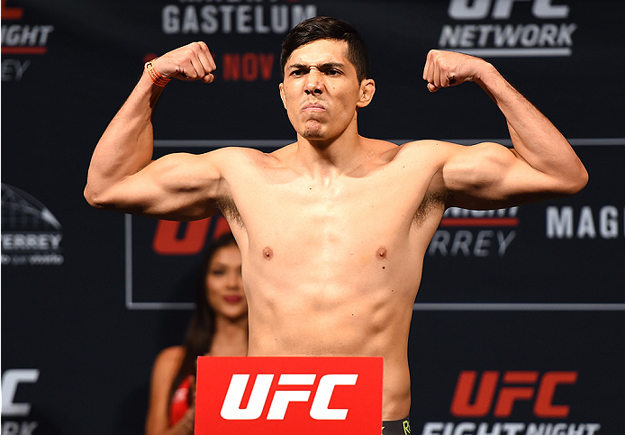 MONTERREY, MEXICO - NOVEMBER 20: Alvaro Herrera of Mexico weighs in during the UFC weigh-in at the Arena Monterrey on November 20, 2015 in Monterrey, Mexico. (Photo by Jeff Bottari/Zuffa LLC/Zuffa LLC via Getty Images)