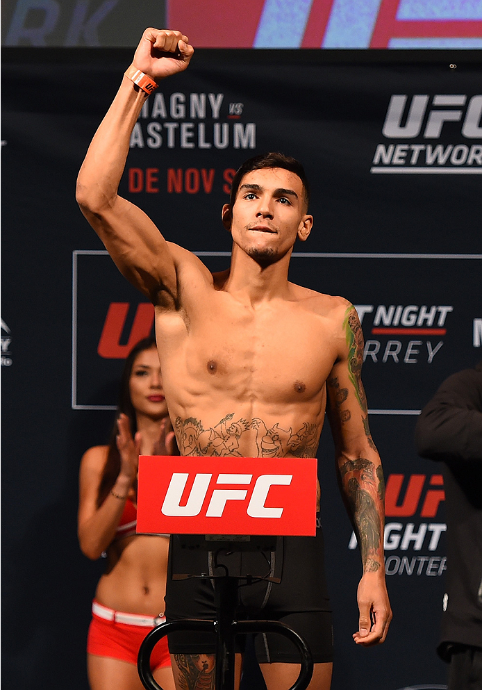 MONTERREY, MEXICO - NOVEMBER 20: Andre Fili of the United States weighs in during the UFC weigh-in at the Arena Monterrey on November 20, 2015 in Monterrey, Mexico. (Photo by Jeff Bottari/Zuffa LLC/Zuffa LLC via Getty Images)