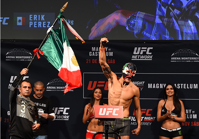 MONTERREY, MEXICO - NOVEMBER 20: Erik Perez of Mexico weighs in during the UFC weigh-in at the Arena Monterrey on November 20, 2015 in Monterrey, Mexico. (Photo by Jeff Bottari/Zuffa LLC/Zuffa LLC via Getty Images)