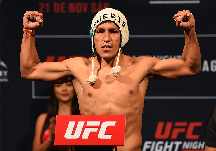 MONTERREY, MEXICO - NOVEMBER 20: Enrique Barzola of Peru weighs in during the UFC weigh-in at the Arena Monterrey on November 20, 2015 in Monterrey, Mexico. (Photo by Jeff Bottari/Zuffa LLC/Zuffa LLC via Getty Images)