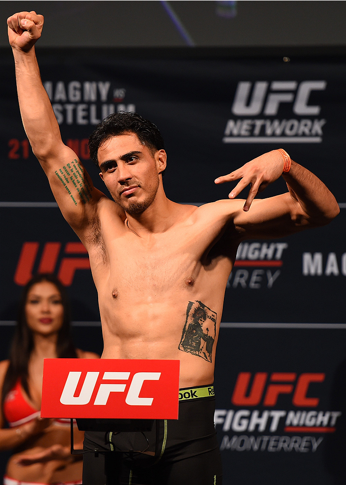 MONTERREY, MEXICO - NOVEMBER 20: Erick Montano of Mexico weighs in during the UFC weigh-in at the Arena Monterrey on November 20, 2015 in Monterrey, Mexico. (Photo by Jeff Bottari/Zuffa LLC/Zuffa LLC via Getty Images)