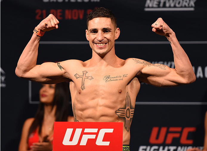 MONTERREY, MEXICO - NOVEMBER 20: Diego Sanchez of the United States weighs in during the UFC weigh-in at the Arena Monterrey on November 20, 2015 in Monterrey, Mexico. (Photo by Jeff Bottari/Zuffa LLC/Zuffa LLC via Getty Images)