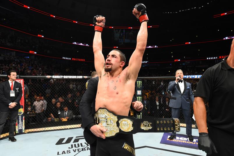 CHICAGO, ILLINOIS - JUNE 09: Robert Whittaker of New Zealand celebrates after defeating Yoel Romero of Cuba by split decision in their middleweight fight during the UFC 225 event at the United Center on June 9, 2018 in Chicago, Illinois. (Photo by Josh Hedges/Zuffa LLC/Zuffa LLC via Getty Images)