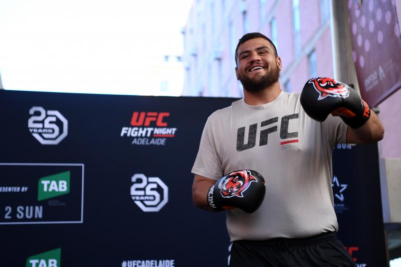 ADELAIDE, AUSTRALIA - NOVEMBER 28: Tai Tuivasa of Australia performs an open workout for fans and media during the UFC Fight Night Open Workouts event at Gawler Place Canopy - Rundle Mall on November 28, 2018 in Adelaide, Australia. (Photo by Jeff Bottari/Zuffa LLC/Zuffa LLC via Getty Images)