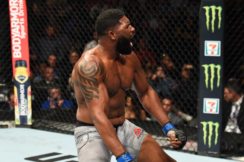 CHICAGO, ILLINOIS - JUNE 09: Curtis Blaydes celebrates after defeating Alistair Overeem in their heavyweight fight during the UFC 225 event at the United Center on June 9, 2018 in Chicago, Illinois. (Photo by Josh Hedges/Zuffa LLC/Zuffa LLC via Getty Images)