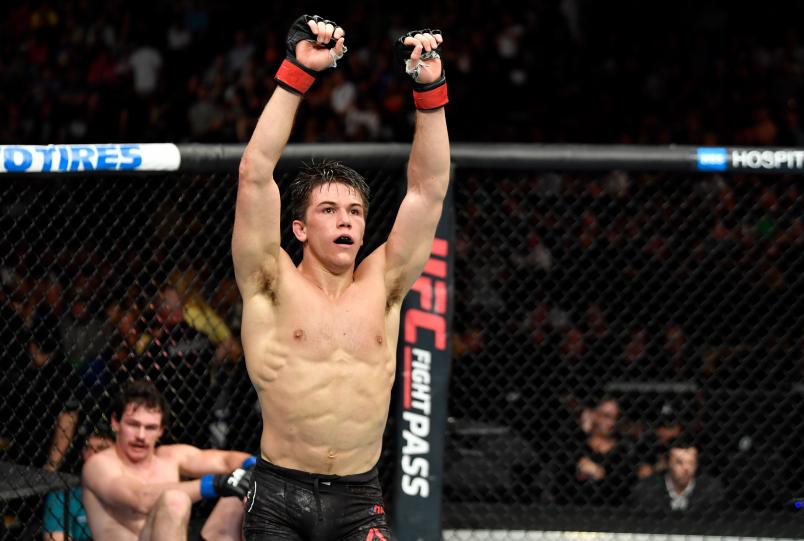 CALGARY, AB - JULY 28: Alexander Hernandez reacts after the conclusion of his bout against Olivier Aubin-Mercier of Canada during the UFC Fight Night event at Scotiabank Saddledome on July 28, 2018 in Calgary, Alberta, Canada. (Photo by Jeff Bottari/Zuffa LLC/Zuffa LLC via Getty Images)