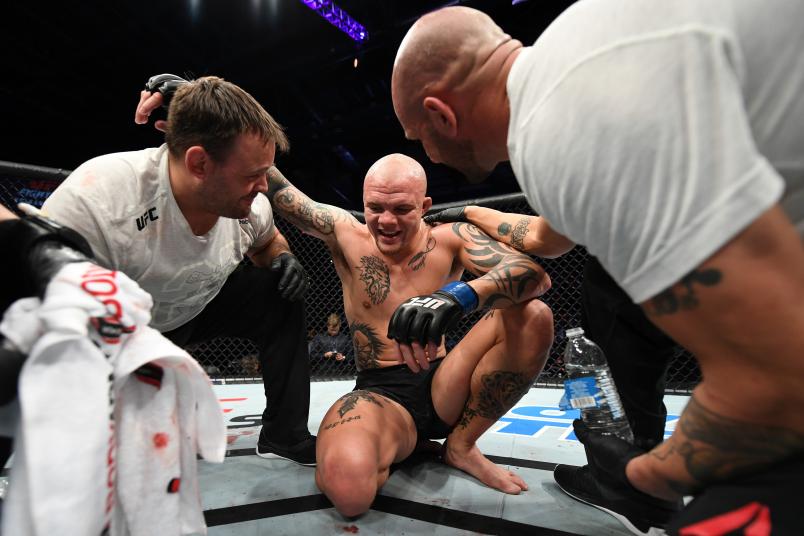 MONCTON, NB - OCTOBER 27: Anthony Smith celebrates after his submission victory over Volkan Oezdemir of Switzerland in their light heavyweight bout during the UFC Fight Night event inside Avenir Centre on October 27, 2018 in Moncton, New Brunswick, Canada. (Photo by Jeff Bottari/Zuffa LLC/Zuffa LLC via Getty Images)