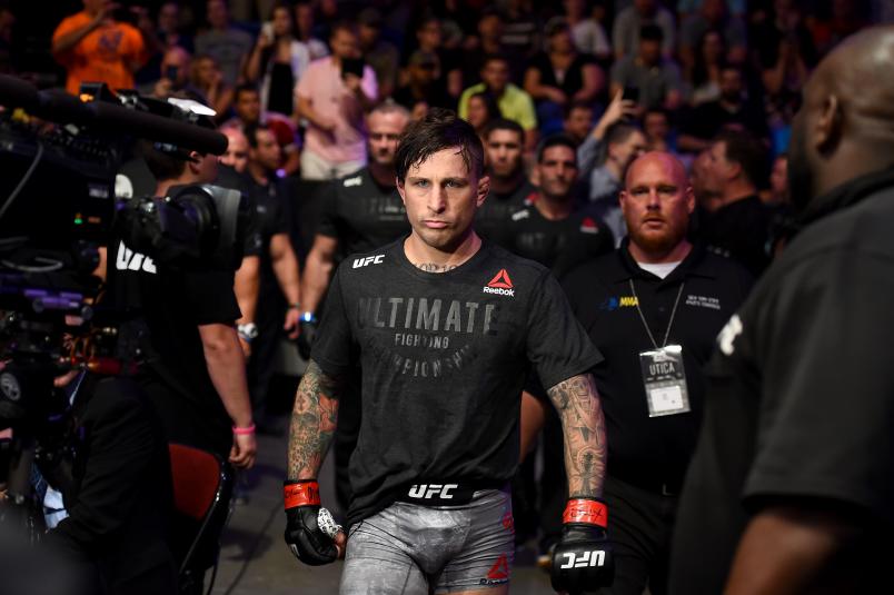 UTICA, NY - JUNE 01: Gregor Gillespie walks in prior to entering the Octagon before facing Vinc Pichel in their lightweight fight during the UFC Fight Night event at the Adirondack Bank Center on June 1, 2018 in Utica, New York. (Photo by Josh Hedges/Zuffa LLC/Zuffa LLC via Getty Images)