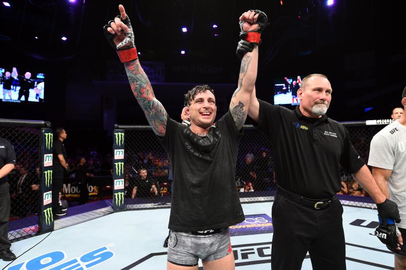 UTICA, NY - JUNE 01: Gregor Gillespie celebrates after defeating Vinc Pichel in their lightweight fight during the UFC Fight Night event at the Adirondack Bank Center on June 1, 2018 in Utica, New York. (Photo by Josh Hedges/Zuffa LLC/Zuffa LLC via Getty Images)