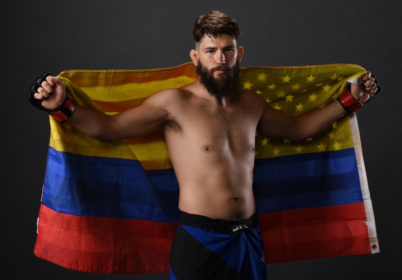 NASHVILLE, TN - APRIL 22: Bryan Barberena poses for a portrait backstage after his victory over Joe Proctor during the UFC Fight Night event at Bridgestone Arena on April 22, 2017 in Nashville, Tennessee. (Photo by Mike Roach/Zuffa LLC/Zuffa LLC via Getty Images)