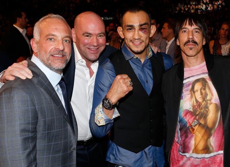 Lorenzo Fertitta, Dana White, Tony Ferguson, Anthony Kiedis at UFC 194 (Photo by Christian Petersen/Zuffa LLC)