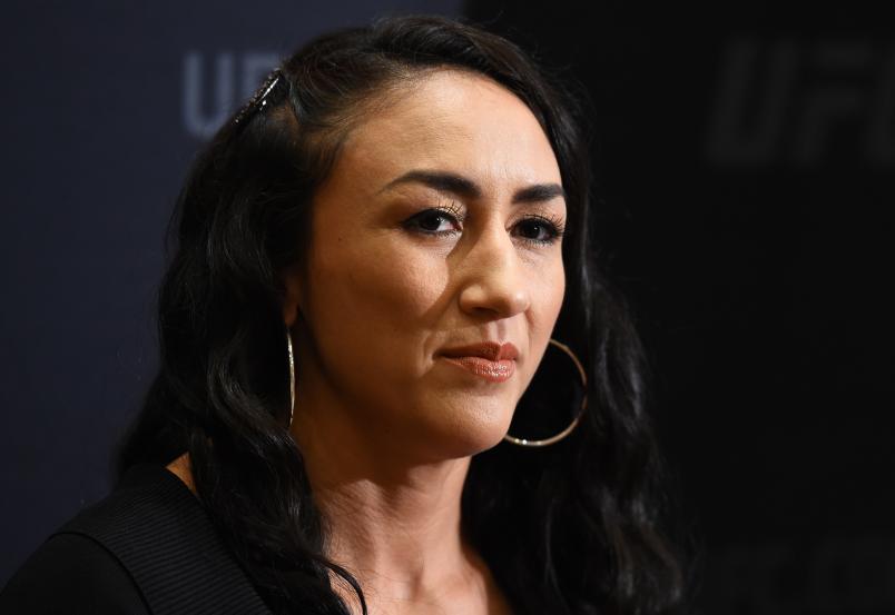 DALLAS, TX - SEPTEMBER 06: Carla Esparza talks with members of the media during the UFC 228 ultimate media day on September 6, 2018 in Dallas, Texas. (Photo by Josh Hedges/Zuffa LLC/Zuffa LLC via Getty Images)