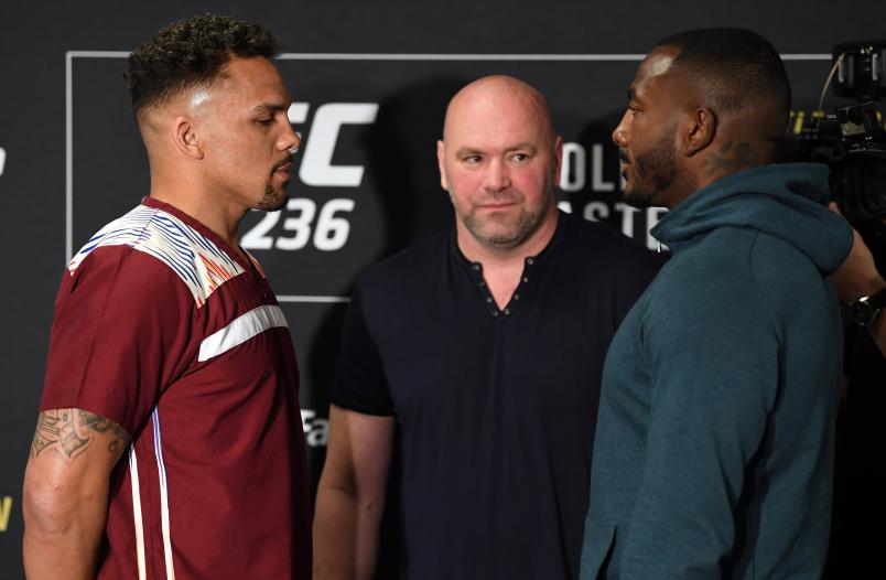 ATLANTA, GA - APRIL 11: Eryk Anders and Khalil Rountree face-off for the media during the UFC 236 Ultimate Media Day at Hyatt Regency Atlanta on April 11, 2019 in Atlanta, Georgia. (Photo by Josh Hedges/Zuffa LLC/Zuffa LLC via Getty Images)