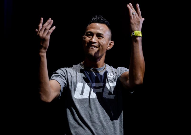 LAS VEGAS, NV - MARCH 02: Andre Soukhamthath walks onto the stage during a UFC 222 weigh-in on March 2, 2018 in Las Vegas, Nevada. (Photo by Brandon Magnus/Zuffa LLC/Zuffa LLC via Getty Images)