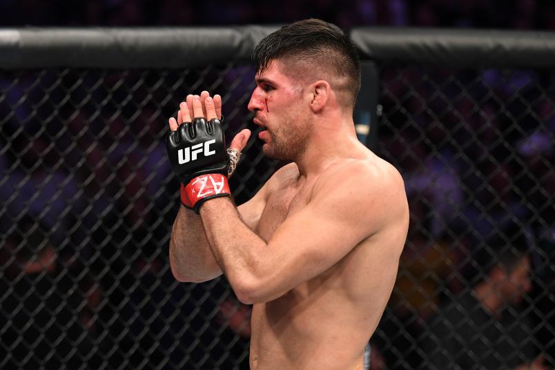 PHOENIX, ARIZONA - FEBRUARY 17: Vicente Luque celebrates his TKO victory over Bryan Barberena in their welterweight bout during the UFC Fight Night event at Talking Stick Resort Arena on February 17, 2019 in Phoenix, Arizona. (Photo by Josh Hedges/Zuffa LLC/Zuffa LLC via Getty Images)