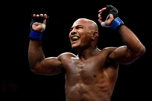 RIO DE JANEIRO, BRAZIL - OCTOBER 25: Wilson Reis of Brazil celebrates after his submission victory over Scott Jorgensen of the United States in their flyweight bout during the UFC 179 at Maracanazinho on October 25, 2014 in Rio de Janeiro, Brazil. (Phot
