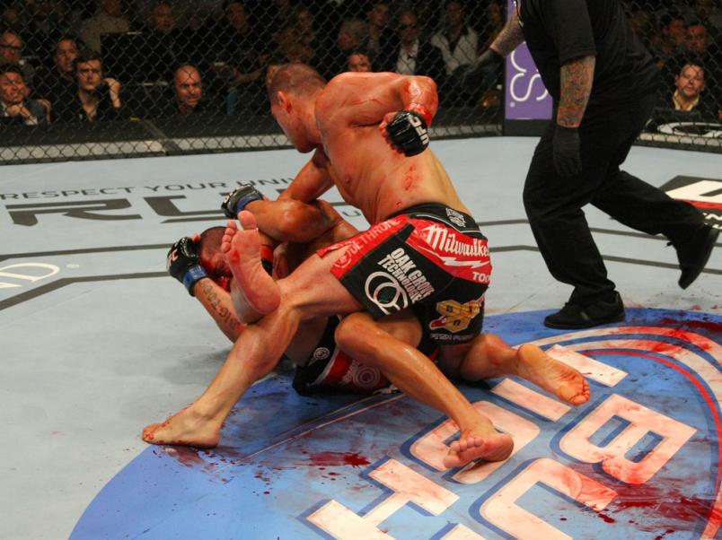 LAS VEGAS, NV - MAY 26: Cain Velasquez (top) punches Antonio Silva during a heavyweight bout at UFC 146 at MGM Grand Garden Arena on May 26, 2012 in Las Vegas, Nevada. (Photo by Donald Miralle/Zuffa LLC/Zuffa LLC via Getty Images)