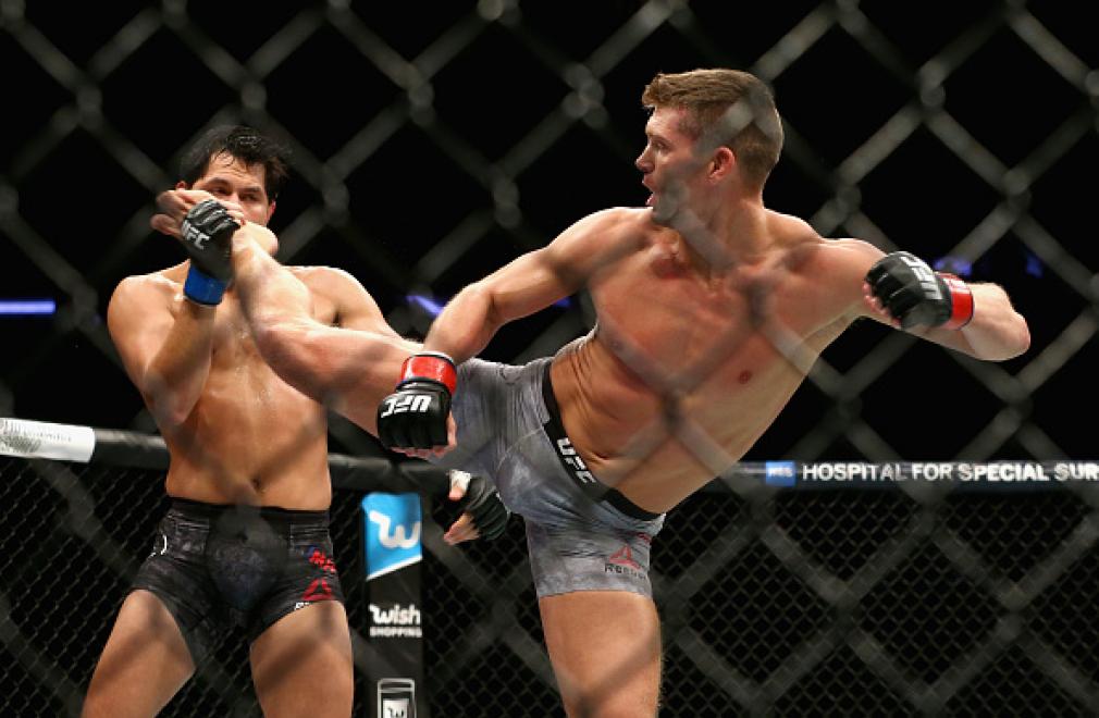 NEW YORK, NY - NOVEMBER 04: Stephen Thompson
kicks Jorge Masvidal in their welterweight bout during the UFC 217 event at Madison Square Garden on November 4, 2017 in New York City. (Photo by Mike Stobe/Getty Images)